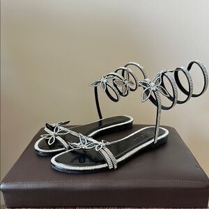 Stylish Black and Silver Sandals with Decorative Straps